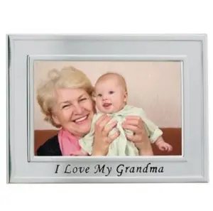 212 MAIN Brushed Metal 4x6 in "I Love Grandma" Photo Frame - Sentiments Line, Heavy-Weight Wall Decor, Easel for Horizontal Table Top Display, Made with Exceptional Workmanship