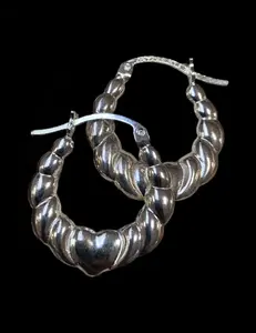 Small Heart Shrimp Hoop Earrings Silver