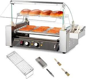 ROVSUN Hot Dog Roller 1050W, 7 Rollers 18 Hot Dog Roller Grill Cooker Machine w/Dual Temp Control, Cover, LED Lighting, Removable Shelf & Drip Tray for Party Home Commercial ETL Certified