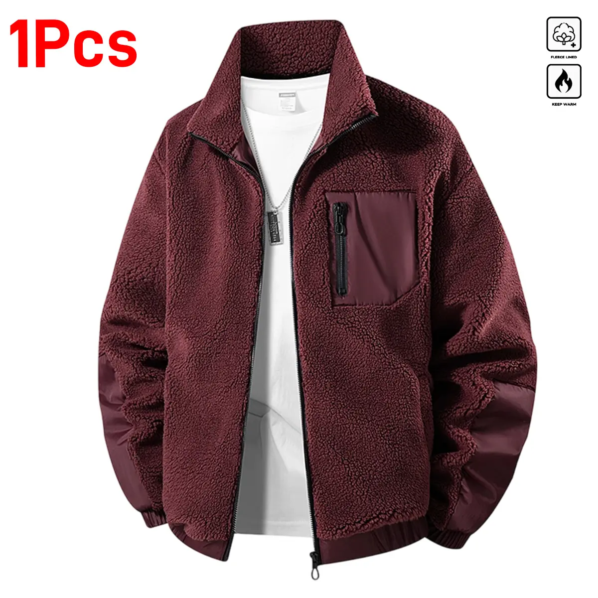 Men's Fashion Fleece Jacket, Heavyweight Full-Zip Knit Outerwear with Full-Pocket Design, Durable & Comfortable High Stretch Fabric for Hiking, Knitting, Casual, Machine Washable, Multi-Function, Outdoors, Normal Type, Long, None