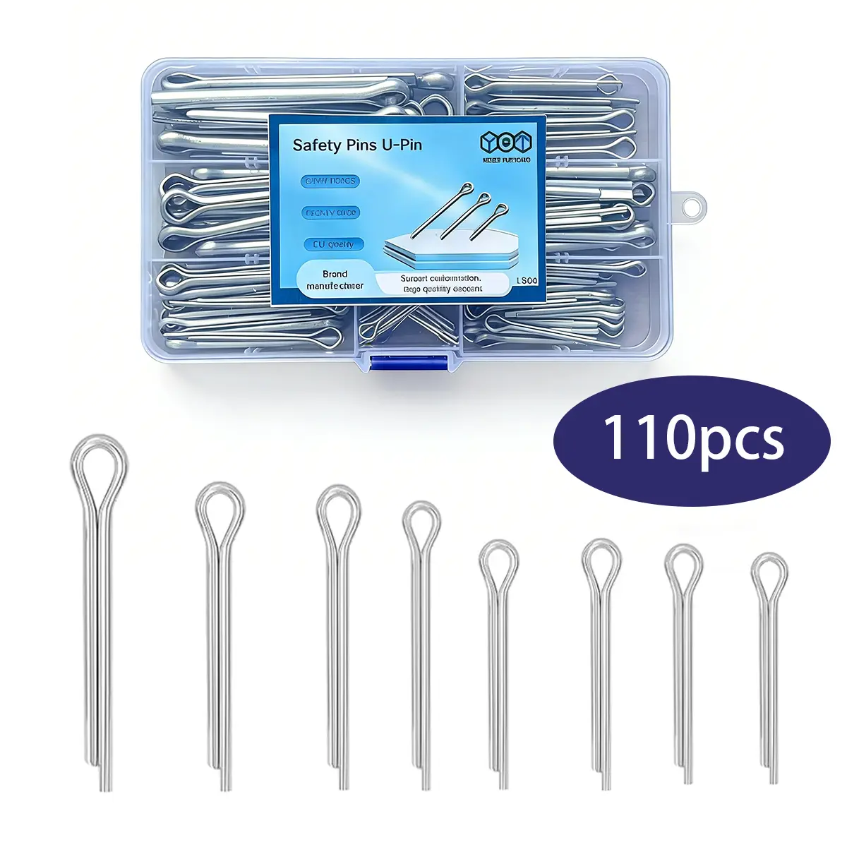 110pcs Universal Cotter Pin Assortment, Complete Split Pin Set for Engines, Trucks, and Lawn Mower Repairs - Essential Hardware Fasteners for Home & Professional Workshop