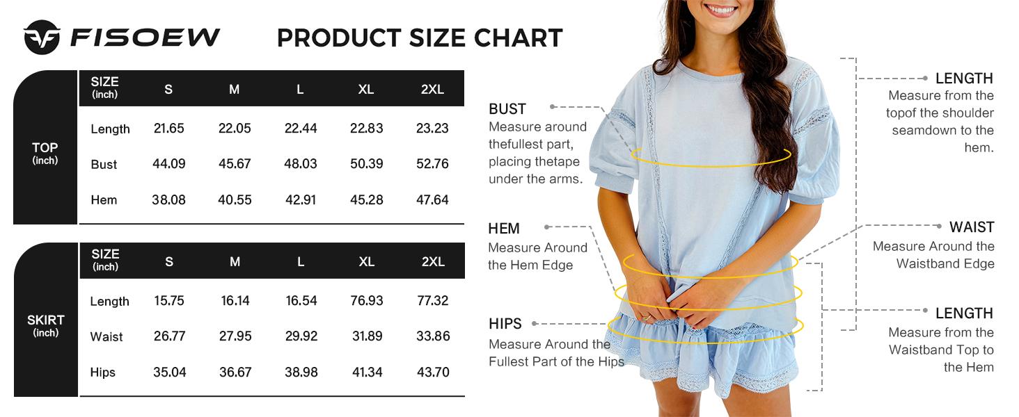 Fisoew Women's 2 Piece Cotton Lace Trim Outfit Set Short Sleeve Puff Sleeve Top & Ruffled Shorts Soft Casual Outfit SpringStatements