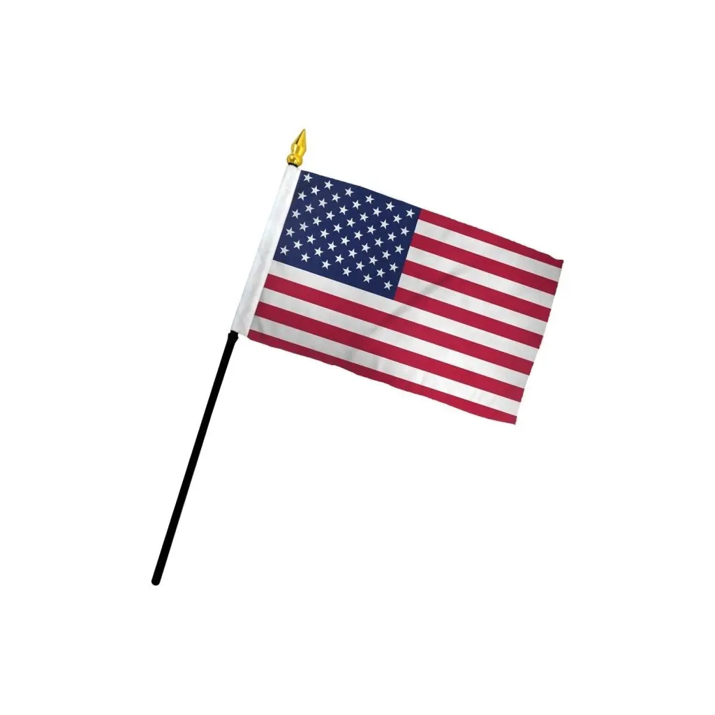 4x6in Stars and Stripes USA Miniature Stick Flag - 10.5in Stick, Bright Print Polyester, Stitched Edge, Office Decorative Organizer for Employee Cubicles, Patriotic Festive Party Backdrop Supply
