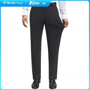Stretch Dress Pants No Iron Golf Pants Expandable Waist Flat Front Business Casual Pants Menswear Trouser Underwear  Pocket Beige Plain Outdoorfun Suits Formal
