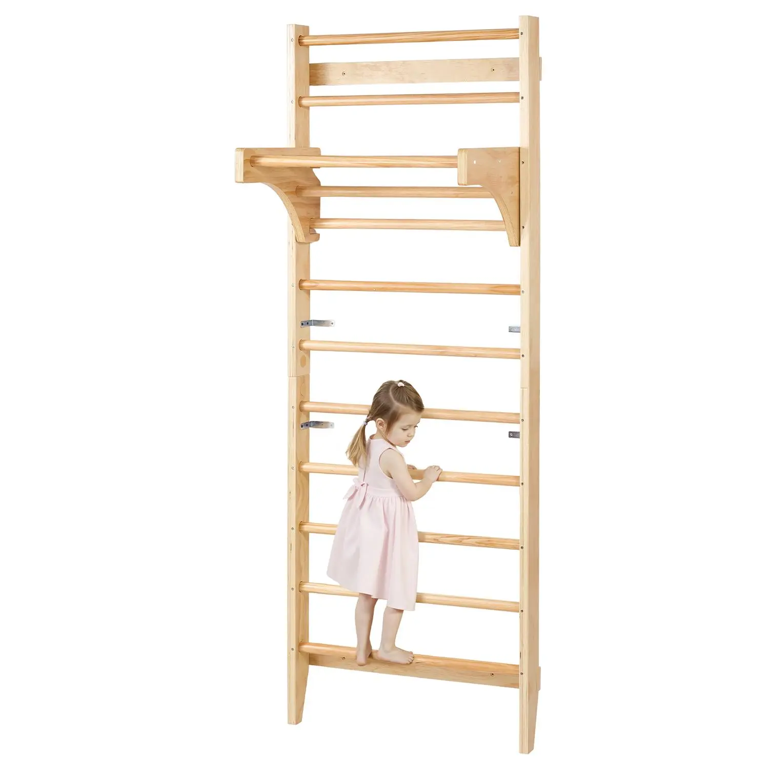 Solid Wood Swedish Ladder Wall Gym, 10-Level Indoor Playground Equipment with Pull-Up Bar for Kids & Adults, 220 lbs Capacity, Wooden, Workout Equipment, Boy, Climbing Ladder, Coordination, Confidence, Easy To Install, Exercising, Family Bonding, Unisex,