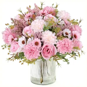 Artificial flowers, resembling real ones. Artificial flower bouquet, 4 pieces. Artificial rose bouquet, featuring daisies and chrysanthemums, with pink flowers. Suitable as a Mother's Day, birthday gift, Valentine's Day center decoration, table setting or