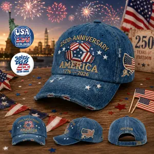 America 250 Hat & Pin Set – USA 250th Anniversary 1776–2026 Baseball Cap, Patriotic Embroidered Adjustable Dad Hat, Freedom Celebration Party Favor, American Pride Gift