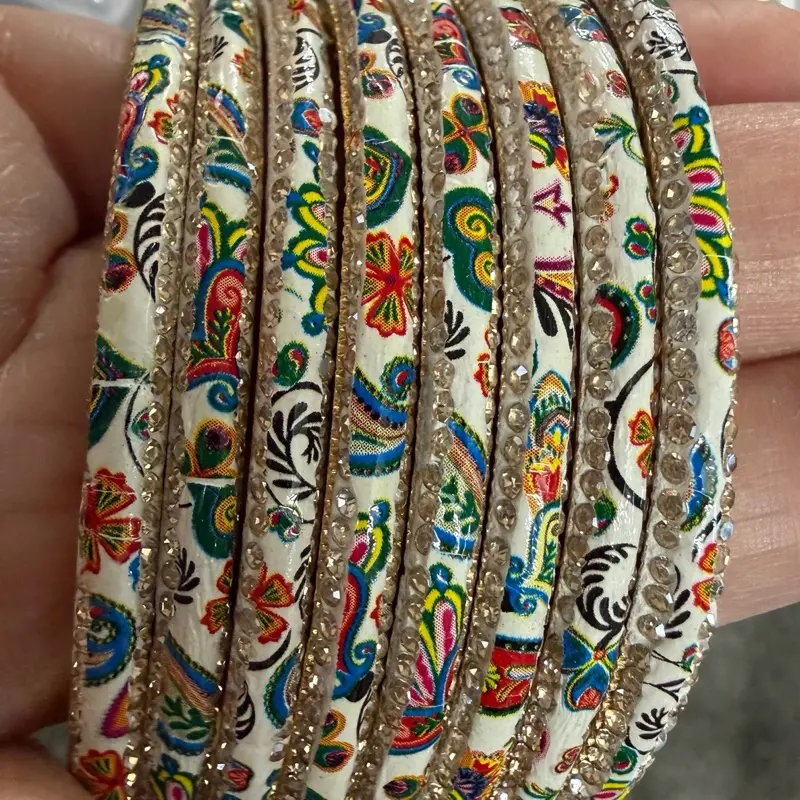 Rajasthani Lac Bangle Set for Women, 8 Pc Handcrafted Meenakari Printed Jewelry with Rhinestones for Festival & Casual Wear, Bracelet Sets, Bangles Set
