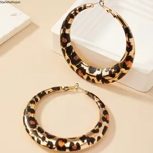 Trendy Vintage Geometric Circle Hoop Earrings for Women, 1 Pair with Leopard & Cow Print Design, Stylish Fashion Jewelry, Lightweight & Versatile for Daily Wear, Parties & Street Style Outfits
