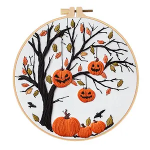 Beginner Embroidery Kit, Elegant Cross Stitch Set, Halloween Theme, DIY Embroidery Lovers, Includes Printed Cotton Fabric, Thread, Needle, Chart