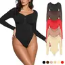 Women's Seamless Shaping Bodysuit Long Sleeve V-Neck Tummy Control Thong Chic Athleisure Everyday Outwear Lightweight Compression,sohochic