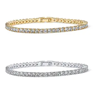 Gold Plated 3mm Cubic Zirconia Classic Tennis Bracelet| Gold Bracelets for Women| Size 7-8 Inch