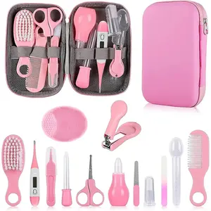 Grooming Kit, Infant Safety Care Set with Hair Brush Comb Nail Clipper Nasal Aspirator,Essentials Kit for Newborn Girls Boys (Pink Grooming kit)
