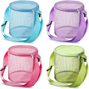 Children's Mesh Shell Storage Bag Beach 3D Round Sand Digging Bucket Toy Organizer Collection Bag