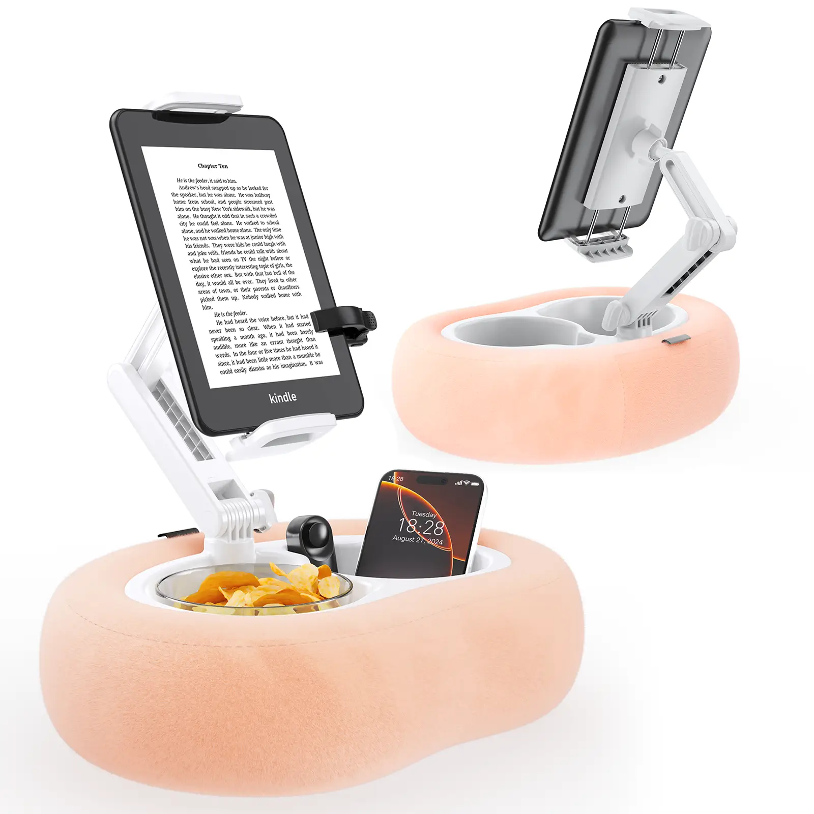 Tryone Tablet Pillow Stand, Compatible with 4.7"-12.9" Kindle, iPad, Phone/Tablet, Google, Samsung, 360° Rotating Phone Holder for Bed, Soft Plush Fab