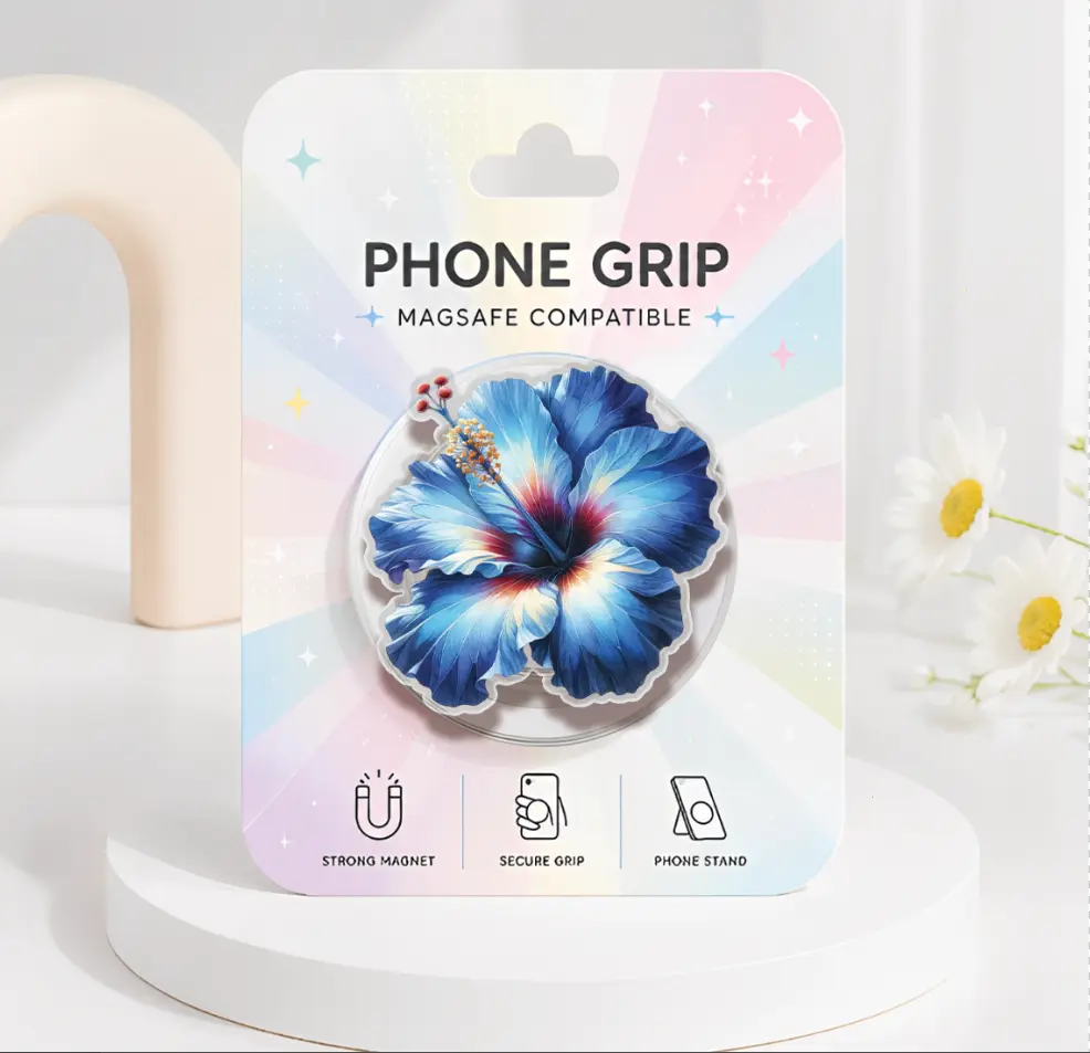Blue Hibiscus MagSafe Phone Grip, Tropical Flower Acrylic Kindle Grip, Hawaiian Floral Phone Accessory, Cute Flower Phone Socket, Girlie Vibes Gift