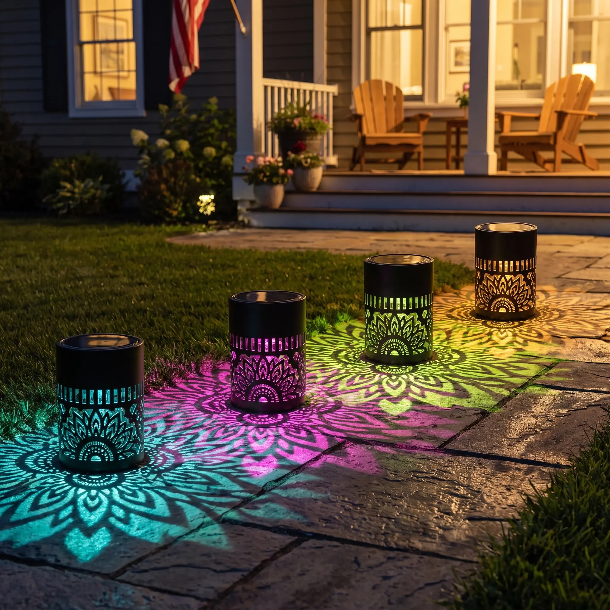 7 Colors RGB Solar Wall Light, Waterproof Outdoor LED Lamp Auto On/Off for Garden Patio Landscape