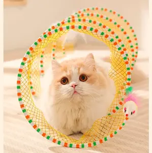 Cat Tunnels for Indoor Cats with Toys Feather Mouse, Collapsible, Decompression, Cat Springs Toy for Kitten, Rabbit, All Small Pets