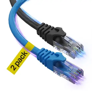 Cat 6 Ethernet Cable 6 Ft 2 Pack, Indoor & Outdoor High Speed 10Gbps Internet Network Patch LAN Cable for Router Modem PS4/5 - Blue & Black