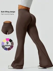 Women's Solid Color Flare Leg Sports Leggings, Comfy Breathable High Waist Bell Bottom Yoga Leggings, Ladies Sportswear for Indoor Outdoor Wear, Flared Yoga Bottoms, Athleisure Bottoms, Breathable Activewear Bottoms
