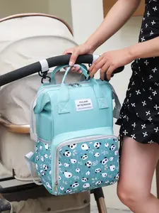 3 Color Panda Print Mom Bag, Large Capacity Backpack, Multi-Functional Baby Carrier, Handheld Shoulder Bag for Moms