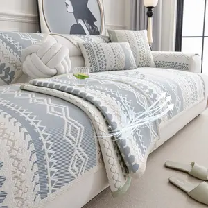 Cooling Ice Silk Sofa Cover, 1 Count Pet-friendly Non-Slip Sofa Cushion Cover, Breathable Geometric Couch Cover, machine-washable Sofa Protector for Sectional Sofa Living Room, Dustproof Sofa Slipcover