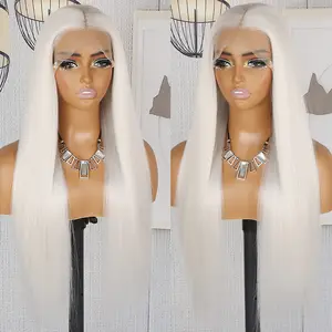 QD-Tizer Platinum White Wigs for Women Long Straight Hair Wigs 13x4 Lace area Synthetic Lace Front Wigs 28 inches
