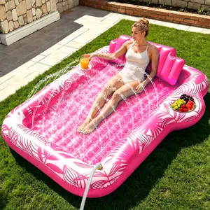 Large Inflatable Tanning Pool Lounge Float With Sprinkler Cup Holder, 78"x50" Large Pool Floats Adult with Pillow, 4 in 1 Suntan Tub Raft Floatie, Sunbathing Bed Lounge for Water Blow Up Kids Ball Pit Party Gifts, inflatable Sofa Summervibes