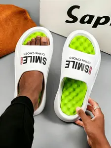 1 Pair Men's Color Block Hollow Casual Slippers Soft Elastic Shock Absorbing Sole Breathable Summer Outdoor Beach Shoes