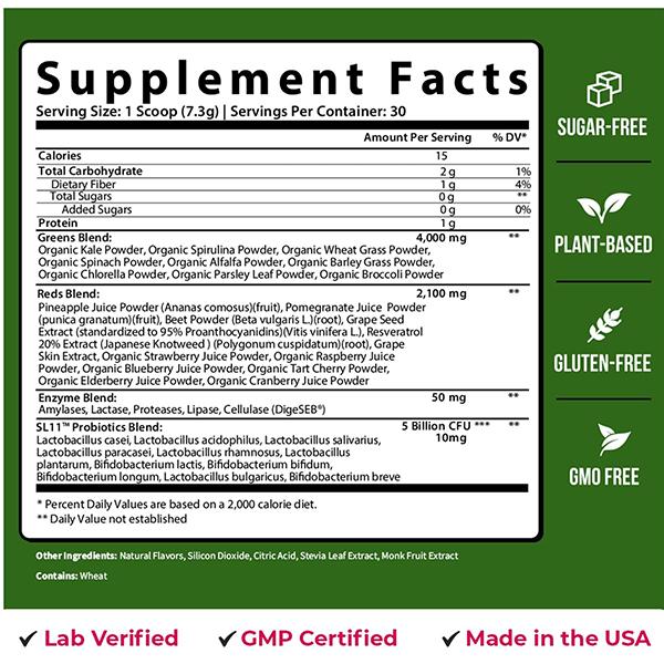 GOBIOTIX Greens Powder - Superfood with Greens and Reds - Probiotic Supplement - Digestive Enzymes and Beet Root Powder - Organic Whole Foods Dietary Supplement (Pom Raspberry, 1 Pack)