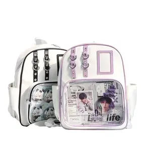 Cute functional style transparent pain bag - large-capacity student backpack, spacious display bag can hold badges, stuffed toys and collectibles