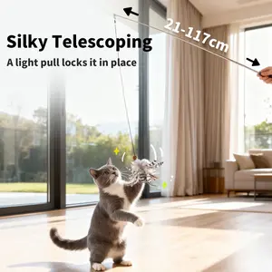 Cat Feather Toy, Retractable Cat Toys Wand 2 Assorted Teaser Refills, Interactive Feather Teaser Wand Toy Kitten Cat Having Fun Exerciser Playing