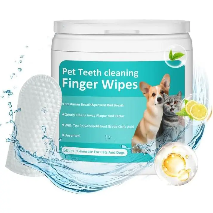 Dog Teeth Cleaning Wipes, Pet Dental Finger Wipes for Dogs & Cats Disposable Gentle Dog Teeth Cleaning Pads Tooth Brushing Kit Freshen Bad Breath Remove Plaque & Tartar Buildup 50 Counts Care Finger Wipes Cleaner