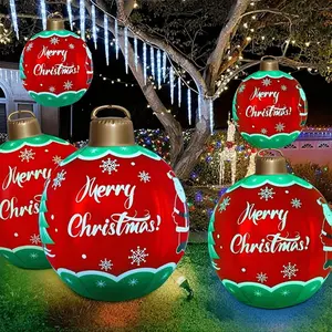 24-Inch LED Lighted PVC Inflatable Christmas Ball, Outdoor Holiday Decoration, Scene Decor, Room Decor, Home Decor, Window Decor
