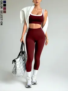 Women's Sportswear Set, Fashion Casual Tight Yoga Tracksuit Set, Cycling Running Street Hiking, High-Waisted Butt-Lifting, All-Seasons, 2-Piece 300g