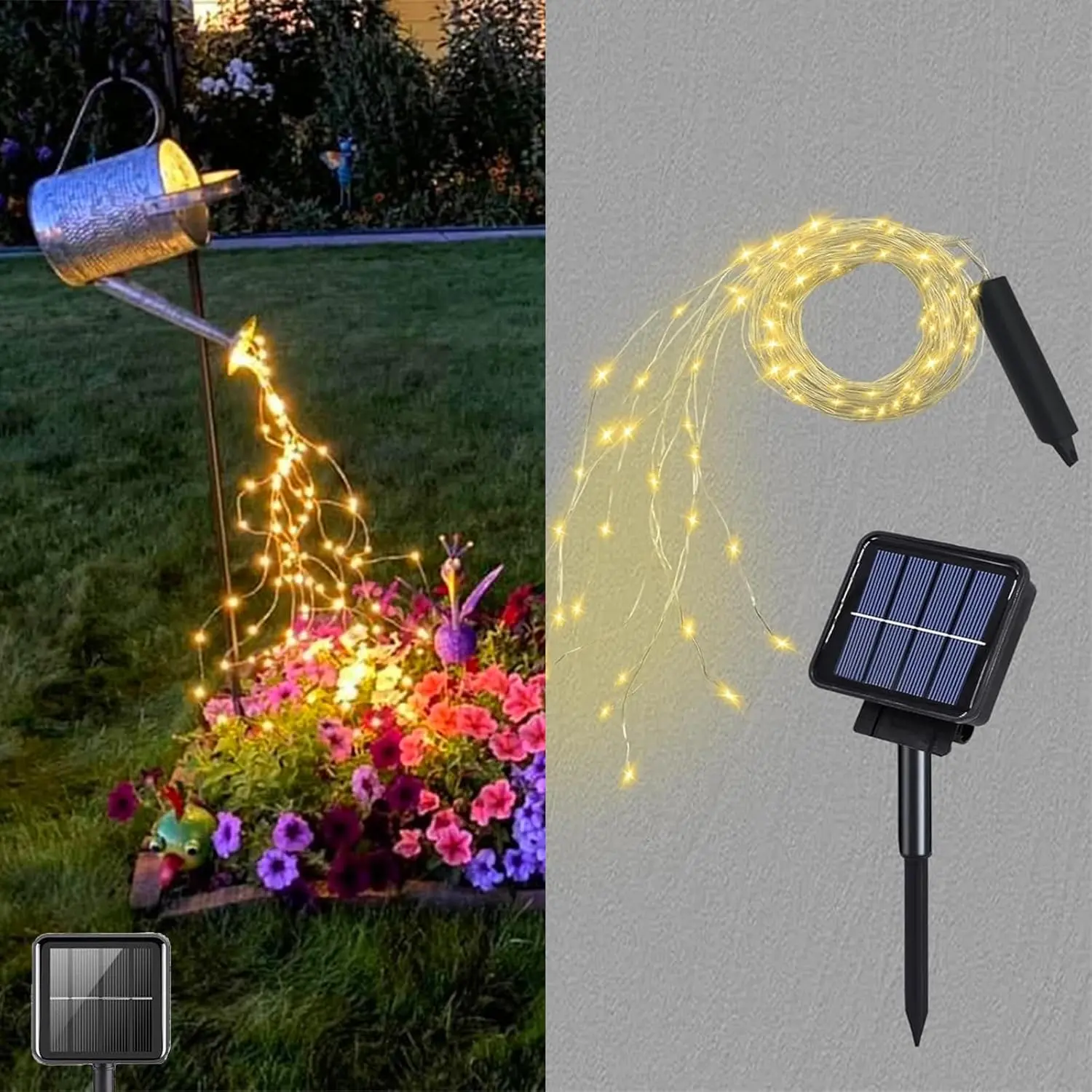 Solar Fairy String Lights for Outside, 10 Strands 200 LEDs Solar Powered Waterfall Lights Outdoor Waterproof, 8 Modes Watering Can Lights for Patio Yard Garden Tree Decorations(Warm White)