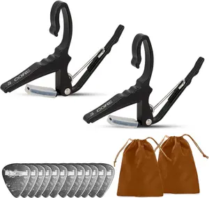 5 Core Guitar Capo Pair 6 String Aluminum Metal Capo for Acoustic and Electric Guitars Ukulele Mandolin Banjo Instrument Accessories w 12 Celluloid Picks & 2 Carry Pouch