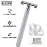 KEROPY Vintage Double Edge Safety Razor - Men's Classic Brass All Metal Shaving Tool, Extended Handle Hair Shaving Tool, 10 Steel Blades for Smooth Shave