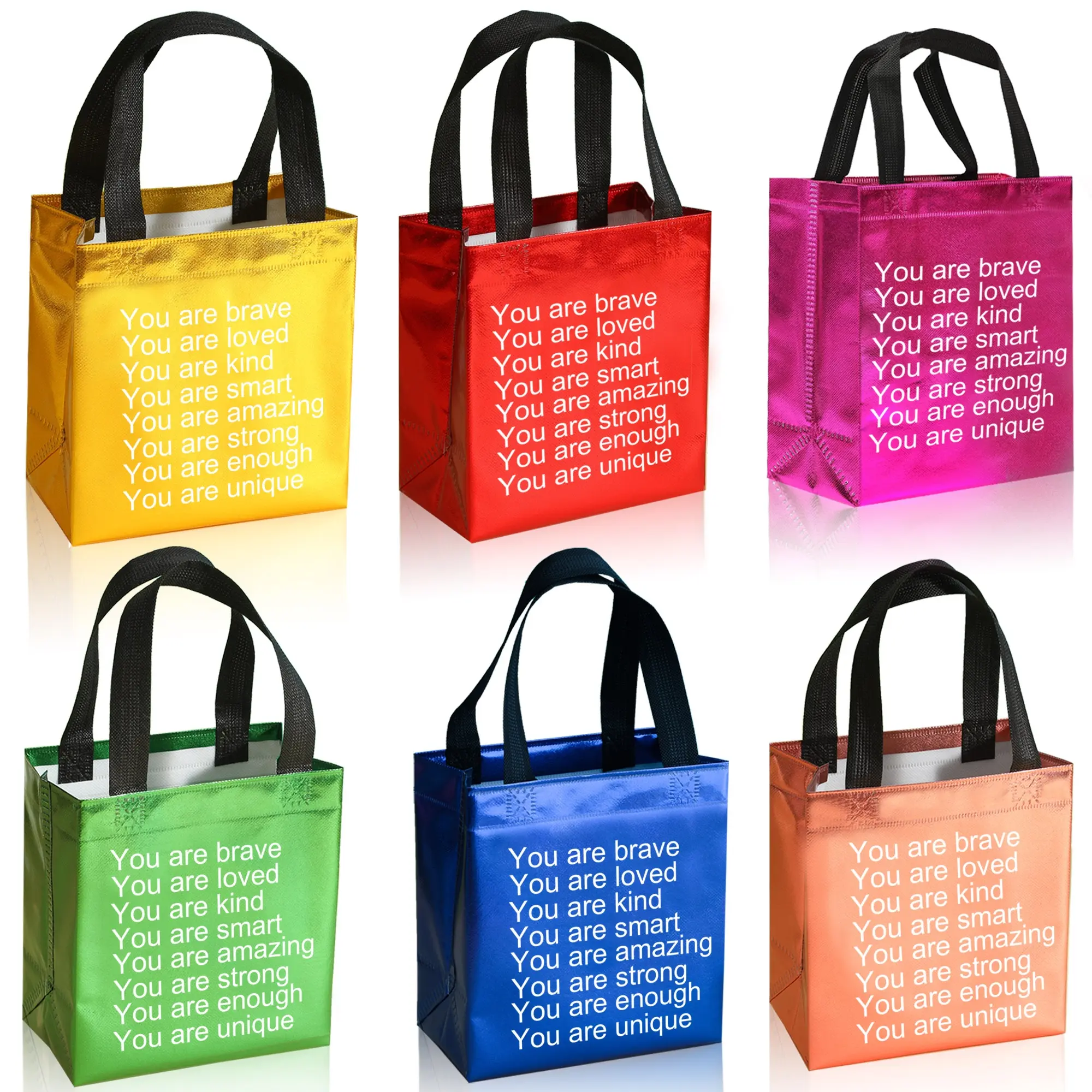 Set of 6 Rainbow Gift Bags for School Season, Reusable Prize Bags for Students, Party Favor Packs, Ideal for Sunday School and Classroom Rewards