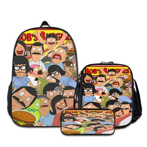 3PCS Bob's-Burgers-Backpacks for Girls Set, Cute School Backpack for Girls Boys with Lunch Box and Pencil Case, Aesthetic Bookbag for Teens, Lightweight Classic Backpack for Travel, Work, Picnic A-20