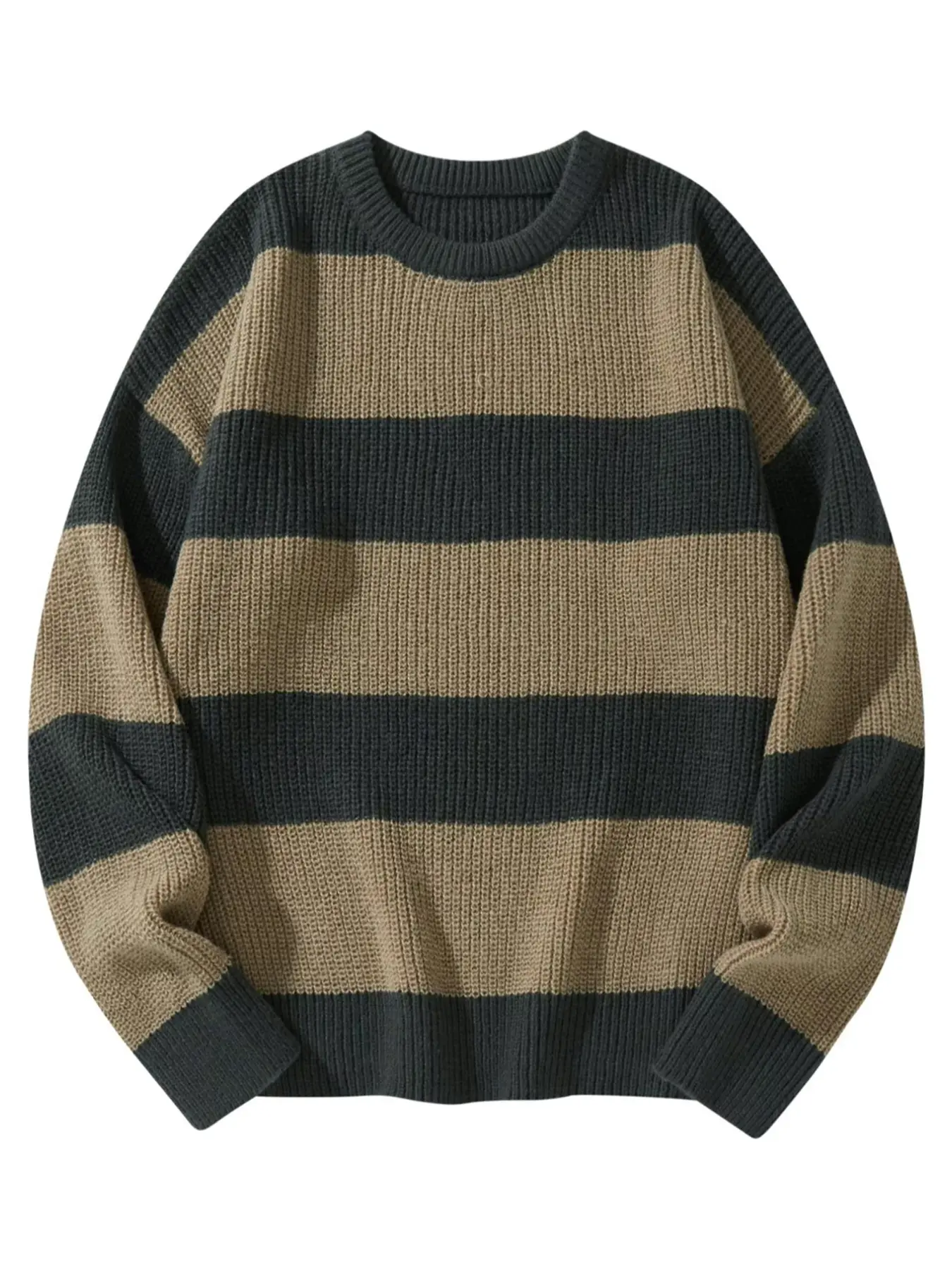 Men's Casual Graphic Knit Sweater, Fitted Long Sleeve Pullover, Warm Round Neck Jumper for Fall & Winter Seasons