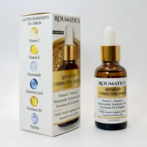 ROUMATICS Advanced Correcting Serum with Vitamin C E Niacinamide Hyaluronic Acid & Peptides - Visibly Brightens Firms Repairs & Protects Skin. It corrects multiple signs of aging including fine lines wrinkles dark spots discoloration and loss of firmness