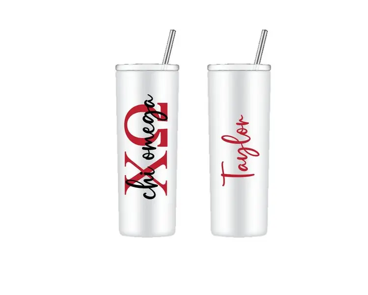 Sorority Tumbler - Cursive Edition 20 oz & 30 oz Personalized Sorority & Name Design with Cap and Straw Included