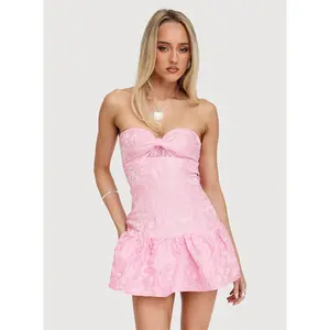 Aubriana Strapless Mini Dress Pink Jacquard