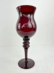 Collectible Vtg Large 14.5" Ruby Red Blown Glass Footed Hurricane Votive Vase