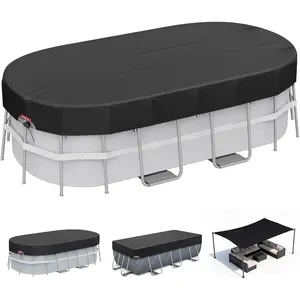 8x14 FT Rectangular Pool Cover for Above Ground Pool, Solar Oval Pool Cover Protector, Winter Pool Cover with Accessories Set, Cold and UV Resistant, Dustproof (Black)
