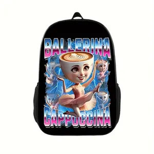 Ballet Cappuccina Printed Travel Backpack - Lightweight, Versatile Organizer with Separate Laptop Compartment, Stylish Commuter Essentials, Adjustable Shoulder Straps, Polyester Lining, College Style, Backpack for Travel, For Teenager
