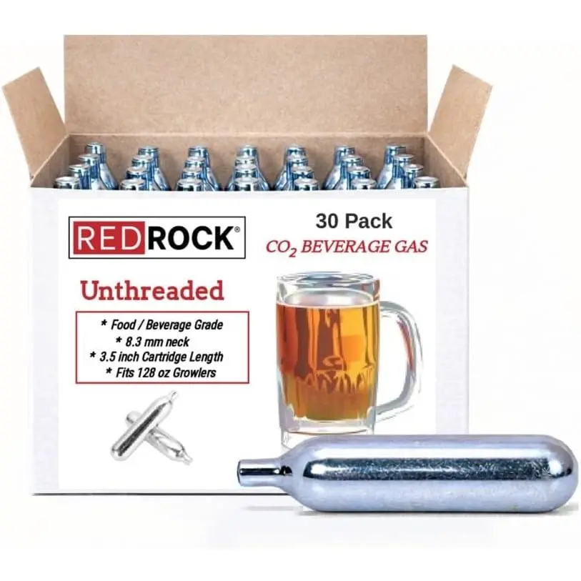 Unthreaded 16 Gram CO2 Cartridges, 30 Pack Food Grade Beverage Beer Keg Cartridge Chargers