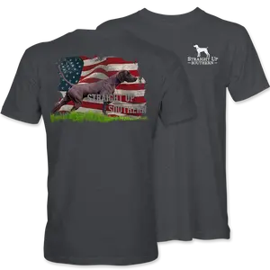 The Point - German Shorthaired Pointer with American Flag Background Tee