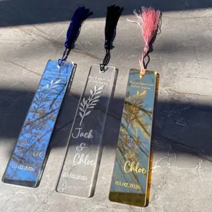 25 PCS Personalized Wedding Bookmark Favors Bulk, Custom Name Wedding Favors, Acrylic Bookmark with Tassel, Guest Gift, Bridal Shower Favor